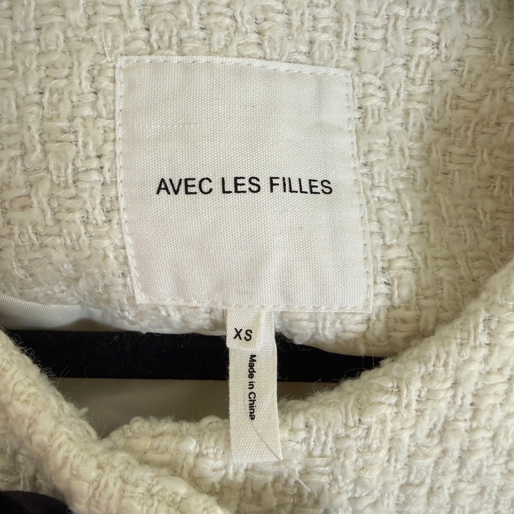 Avec Les Filles Cream Tweed Jacket Bow Detail Cropped Blazer | NWT Size XS - Picture 14 of 16